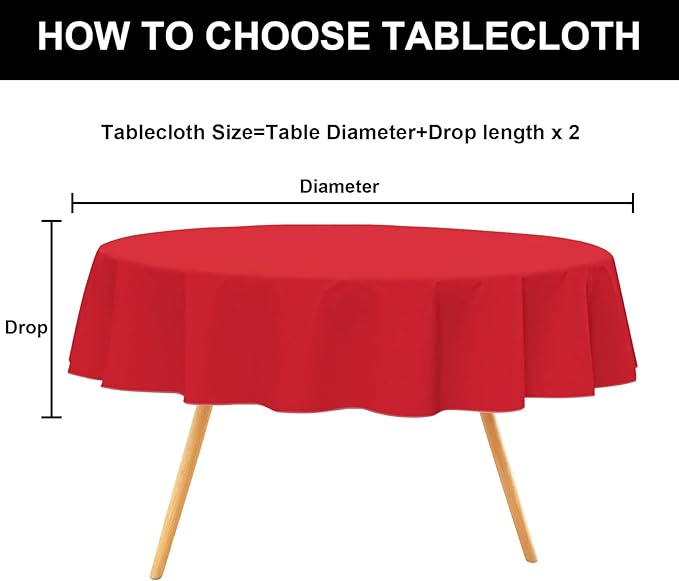 homing Round Vinyl Tablecloth, Waterproof Spillproof Plastic Flannel Backed Table Cloth, Wipe Clean Table Cover for Dining, Buffet Parties and Camping (Red, 60")