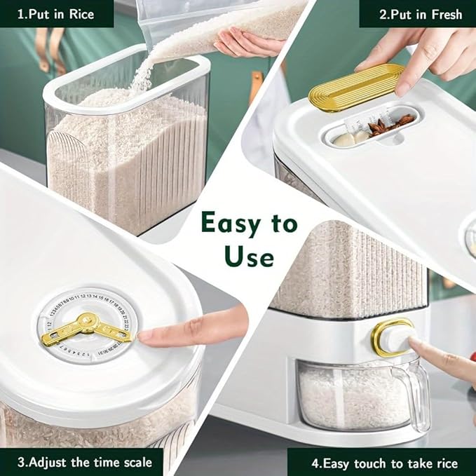 5kg/10kg Rice Dispenser - Large Pantry Storage Container with Measuring Cup & Time Markings | Kitchen Grain Dispenser for Cereal, Pasta, Dry Food | 11.02LB/22.05LB Capacity (11 lbs)