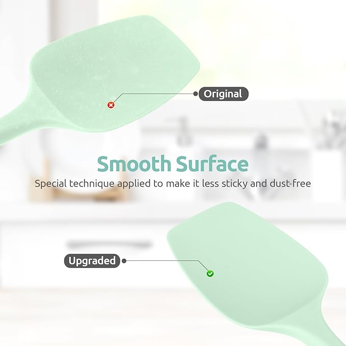 Heat Resistant Silicone Spoon Spatula: U-Taste 600ºF High Heat Flexible 11.38in Silicon Mixing Stirring Cooking Scraping Baking Bowl Scraper, Seamless for Kitchen Nonstick Cookware (Mint Green)