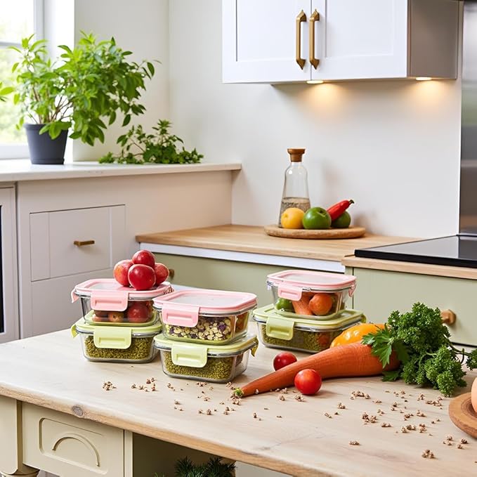 8 Pcs Square Glass Food Storage Container with Lids, 16OZ Square Glass Meal Prep Containers Set, 2 Cup glass Food Storage for Lunch Salad, Microwave, Oven, Freezer, Dishwasher Safe (4 Pack)