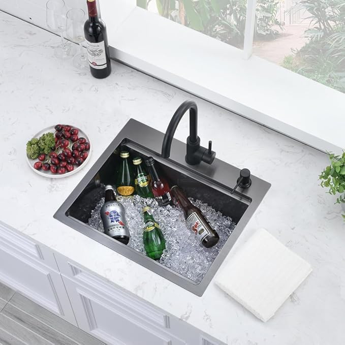 20 x 17 Inch Black Drop in Kitchen Bar Sink Workstation 16 Gauge Stainless Steel Small RV Kitchen Sink Outdoor Top Mount Single Bowl