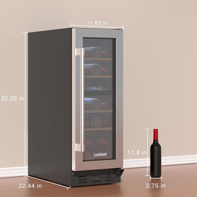 16-Bottle Wine Fridge, 12-Inch Compressor Cooler with Dual Zone, Built-in or Under Counter, 41-64F Digital Touchscreen, Triple-Layer Glass Wine Refrigerator for Home and Office