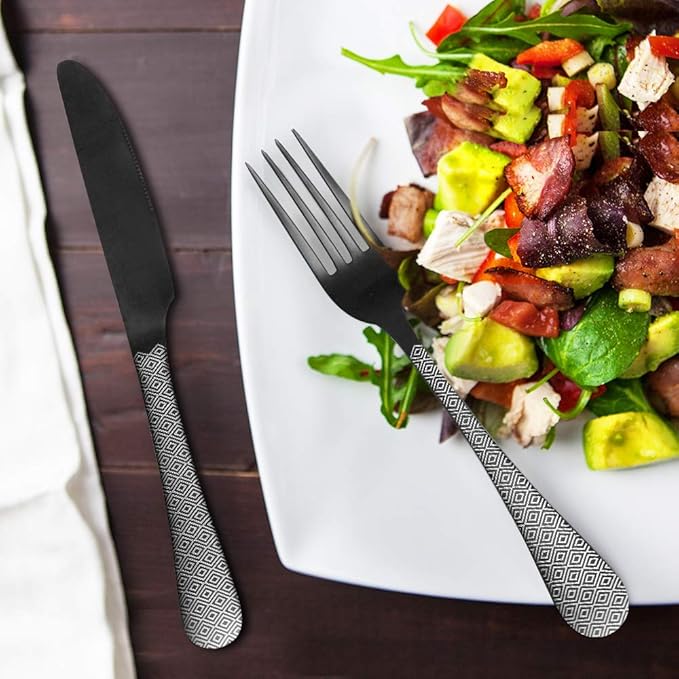 Matte Black Silverware Set, Satin Finish 20-Piece Stainless Steel Flatware Set,Kitchen Utensil Set Service for 4,Tableware Cutlery Set for Home and Restaurant, Dishwasher Safe