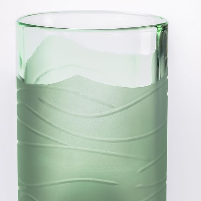 Rolf Glass Glacier Glass Tumbler + Pitcher Set - 12oz Tumbler, 16oz Pitcher | Recycled Glassware | Made in the USA | Antique Green Glass | Eco-Friendly Repurposed Wine Bottles | Set of 3