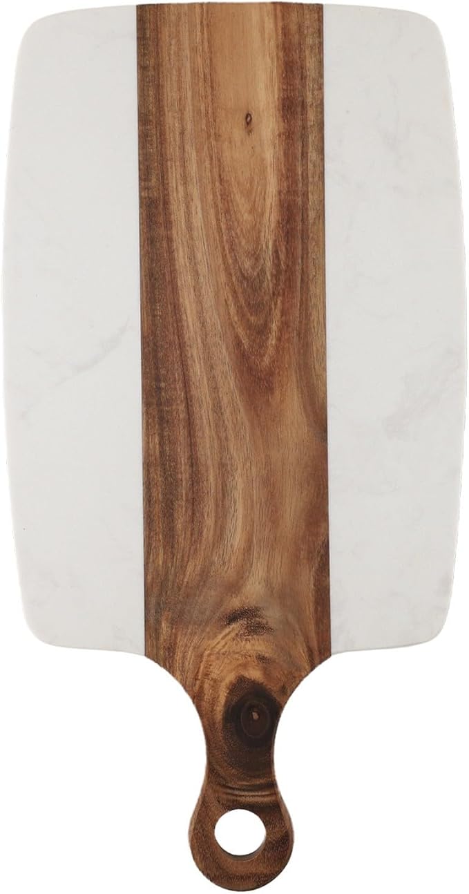 Cutting Board Chopping Board with Handle,Two-Sided Marble Wood Cheese Board for Bread,Fruits,Vegetables,Meats,Acacia Wood Faux Marble Serving Tray,18.5 x 34.9 cm