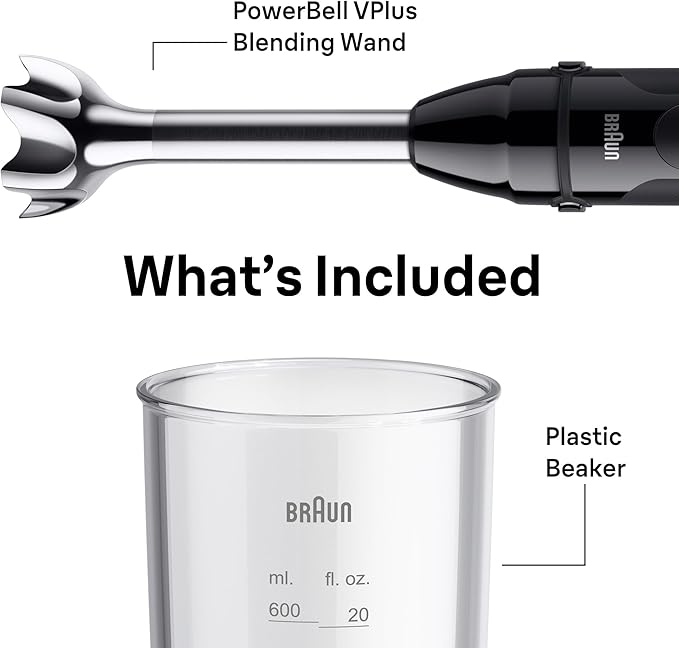 Braun MQ50001M Vario Hand Blender – 21-Speed Handheld Immersion Blender with PowerBell VPlus, TurboBoost & EasyClick Systems, Stainless Steel Blades, SplashControl, 500W, Hand Blenders for Smoothies