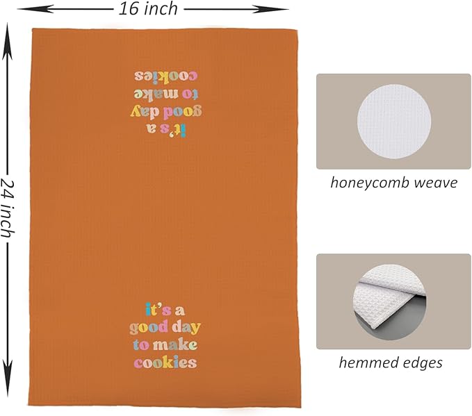 Baking & Kitchen Towels, Tea Towels for Bakers & Cooks, Gifts for Cookie Lovers, 16x24 (Orange)