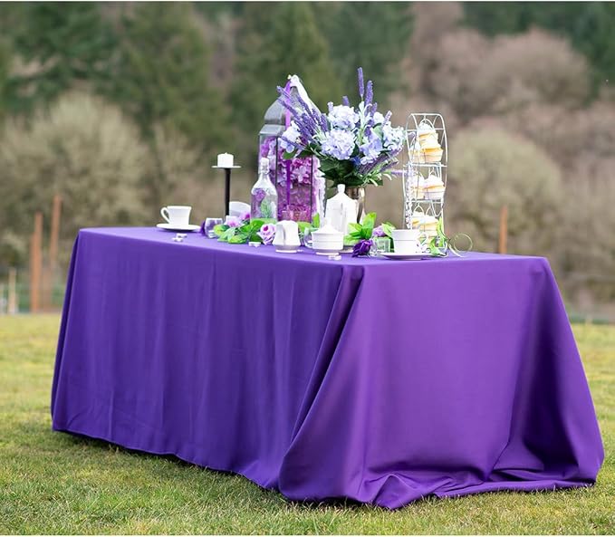 LTC LINENS Bulk 10-Pack Rectangular Tablecloths 90 In x 156 In with Rounded Corners - Purple Table Covers for 8 ft Table Floor-Length Drop - Wrinkle Resistant Polyester Fabric Cloth for Wedding, Party