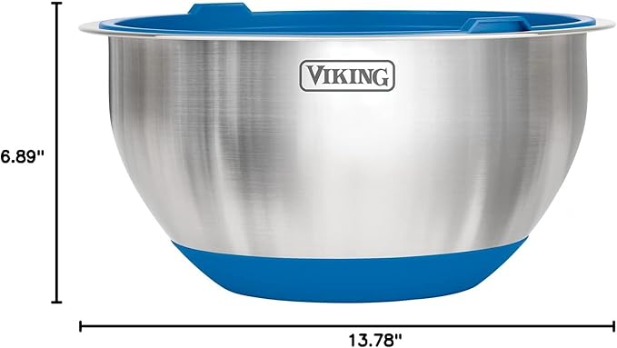 Viking Mixing Bowls Set, 10 Piece Stainless Steel Kitchen Cookware, Non-Slip Silicone Base, Includes Tight Fit Lids, Dishwasher Safe, Blue