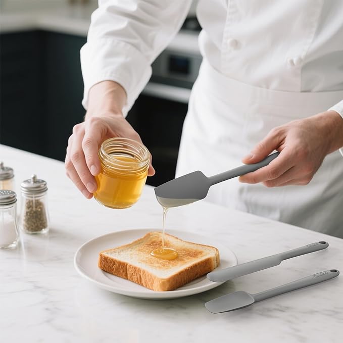 Coukre Silicone Spatula Set of 5,High Heat Resistant, Food Grade Silicone, Upgraded Extended Reinforced Handle,Dishwasher Safe, for Baking, Cooking (Pure Gray, Solid color)