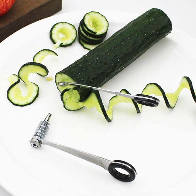 Cucumber Spiralizer Stainless Steel Zucchini Cutter Vegetable Spiralizer for Healthy Salads Manual Courgette Slicer Dishwasher Safe Handheld Kitchen Gadgets for Cucumber Potato Carrot