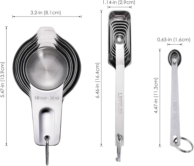 20Pcs Measuring Cups and Spoons Set, Includes 7pcs Stainless Steel Measuring Cups, 12 Measuring Spoons with Leveler for Cooking & Baking, Dishwasher Safe