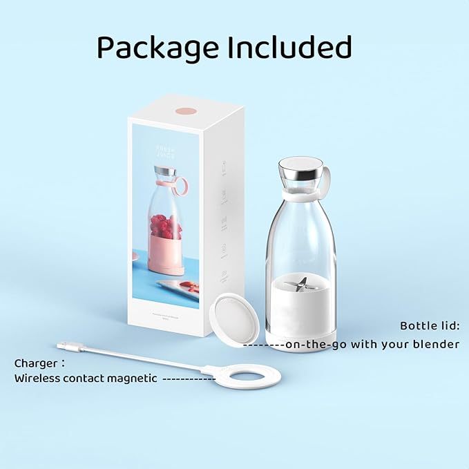 Asa Vea Portable Blender, Mini Blender for Smoothies and Shakes with 4 Blades, 11 Oz Personal Size Blender with Travel Lid and USB Rechargeable for Kitchen, Office, Gym (Pink)