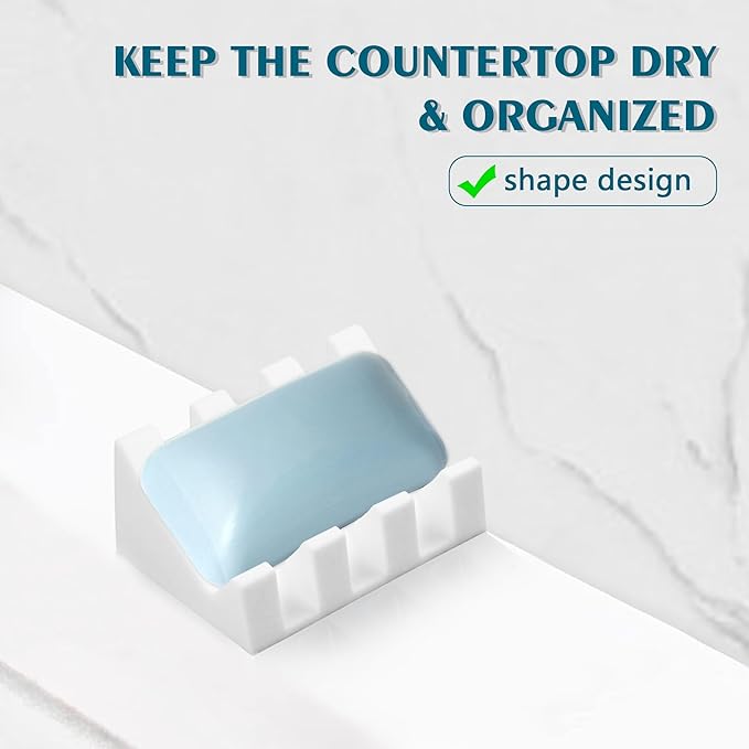 Self Draining Soap Dish,Silicone Suction Cup Soap Holder, Bathroom Soap Dish for Bar Soap,Can Extend Soap Life,Bathroom, Bath Tub, Kitchen Sink (2, White)