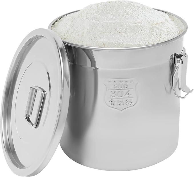 304 Stainless Steel Airtight Canister for Kitchen, 5.55 Gal Canisters Container with Lids and Sturdy Locking Clamp, Metal Food Storage Containers for Flour Grain Coffee Bean, 21L