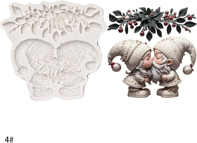 (Four-piece set) Santa Claus, cartoon mushroom cottage, floral door decoration, DIY silicone mold, cake chocolate mold wedding cake decoration tool soft cake