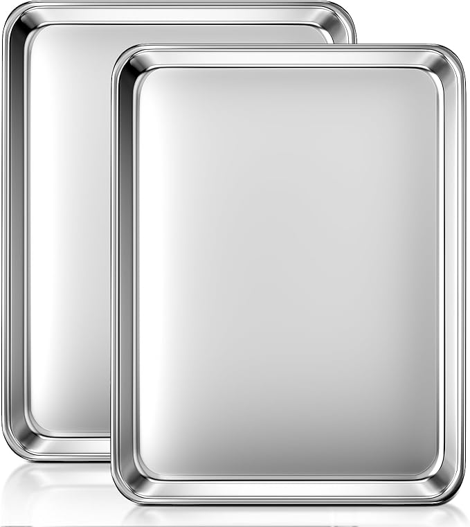 Baking Sheet Set of 2, Commercial Grade Stainless Steel Cookie Sheets for Baking, 18 x 13 Inch Thicker Large Baking Pans Oven Tray, Warp Resistant Nonstick Half Sheet Pan, Nontoxic & Heavy Duty