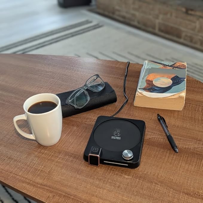 Hot Drink Beverage Warmer. Coffee, Milk, Tea, Cappuccino, Mocha, Candles, Dial Tempreture and Digital Display. Desk, Office, Workplace. 105F- 176F. 4 Hour shutoff, 1-12 Hour Schedule. (Black)