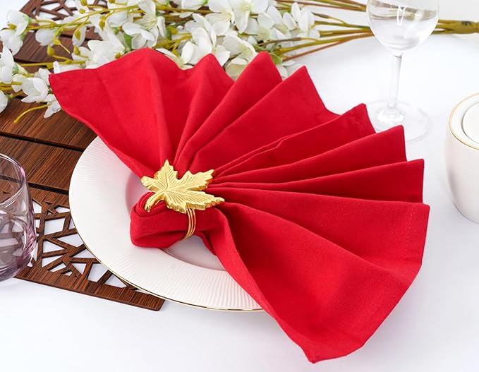 Blue Needles Solid Cloth Napkins Set of 12 Red 100% Cotton Dinner Napkins 18x18 inches - Soft, Reusable, Absorbent & Washable Fall Thanksgiving Linen, Ideal for Events, Parties & Everyday Use