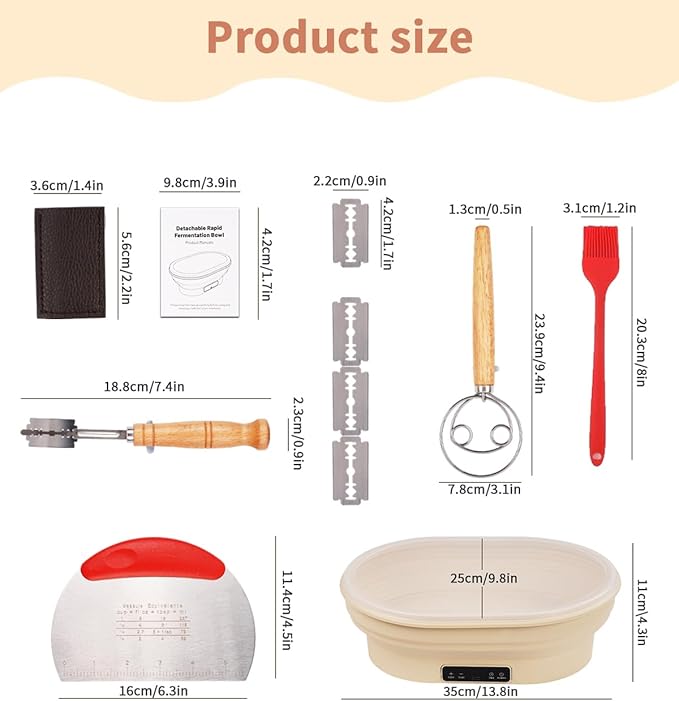 4L Heating Bread Proofing Basket Set Foldable Thermostatic Silicone Bowl with 77-122℉ 6 Gears Temperature & 6H Timer, for Artisan Baking Sourdough Starter Bread Making Supplies Tools Kit