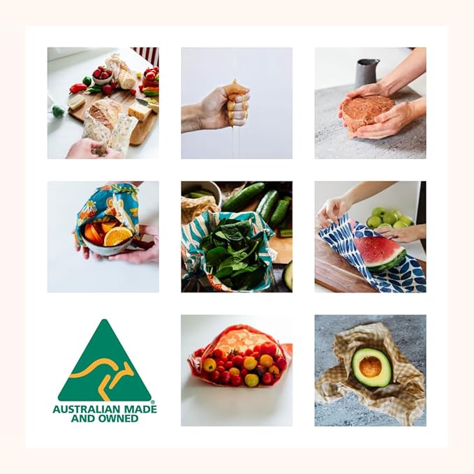 Reusable Beeswax Wraps, 5 Pack Neutral, Eco Friendly, Organic, Biodegradable, Food Storage, Reusable Bowl Covers, Australian Made