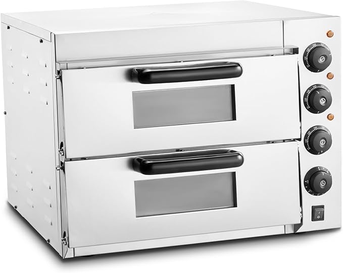 VEVOR Commercial Pizza Oven Countertop, 16" Double Deck Layer, Stainless Steel Electric Pizza Oven with Stone and Handle, Multipurpose Indoor Pizza Maker for Restaurant Home Pretzels Baked