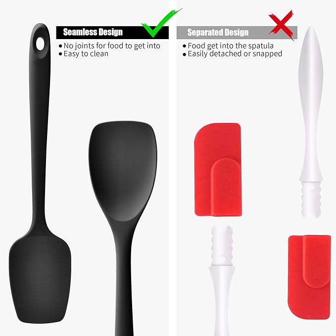 Doosu Silicone Spoon Spatula Set of 2, 600ºF Heat-Resistant Food Grade Rubber Spoonula with Seamless Design, Non-Stick Dishwasher Safe Kitchen Utensils for Cooking, Baking, Mixing, Scraping (Black)