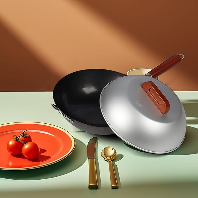 Aluminum Wok Cover for 13"-14" Hand Hammered Wok, 12.5 inch Flat Wok Lid