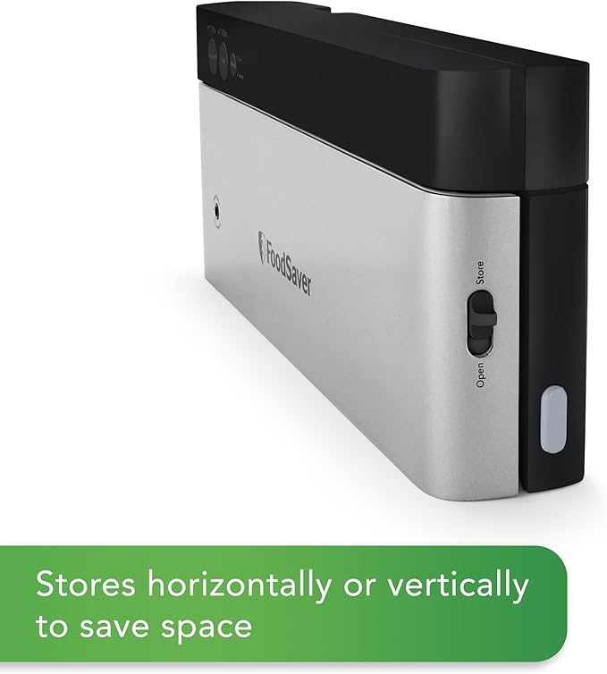 FoodSaver PowerVac Compact Vacuum Sealing Machine Stainless Steel & Black Vertical Storage VS0150 | Preserves freshness reduces bag waste for both dry and wet food