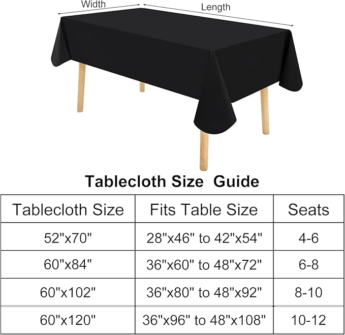 homing Rectangle Vinyl Tablecloth, Waterproof Spillproof Plastic Flannel Backed Table Cloth, Wipe Clean Table Cover for Dining, Buffet Parties and Camping (Black, 60" x 120")