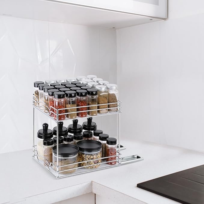 COHEALI Detachable Metal Spice Organizer Rack with Sliding Pull-out Rail Sturdy Kitchen Countertop Seasoning Storage for Pantry and Home Use