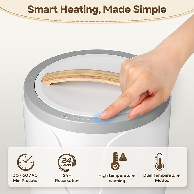 20L Towel Warmer Bucket, Dual Heat with 30/60/90 Min Presets, Stainless Steel Interior, Wood-Grain Handle, Holds 2 Towels or 1 Bathrobe, 3 Fragrance Discs, Spa Comfort for Home & Bathroom