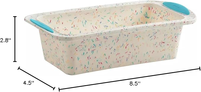 Trudeau Structure Silicone Loaf Pan with Steel Rim, 8.5 x 4.5, Nonstick Bakeware, White Confetti with Blue Base, BPA-Free, Oven Safe to 428°F, Dishwasher Safe