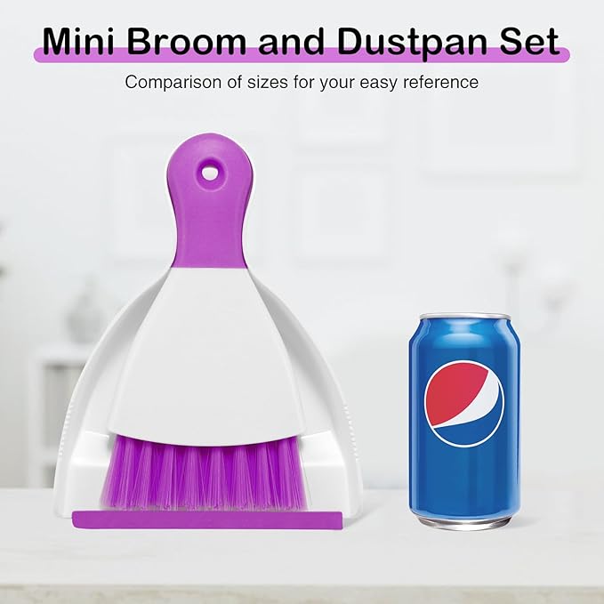 NACENA Mini Dustpan and Brush Set, Small Broom and Dustpan Set Dust Pan and Mini Hand Broom Dustpan and Broom Combo Compact for Home Table Keyboards Sofa Kitchen Pets, Purple