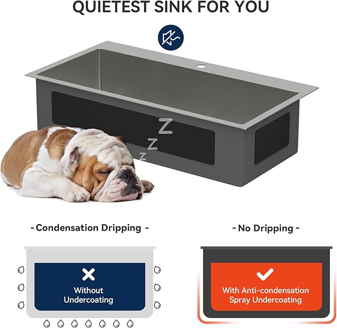 Lordear 36 Drop in Kitchen Sink - 36 x 19 Inch Topmount Kitchen Sink 16 Gauge Stainless Steel Single Bowl Deep Handmade Overmount Kitchen Sink with Drain Strainer