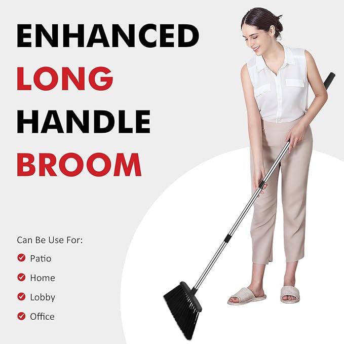 Heavy Duty Broom, 55 Inch Long Handle Outdoor Large Angle Brooms, Commercial Broom for Sweeping Indoor, for Home Garage Kitchen Office Courtyard Lobby Patio Lawn Concrete,Black