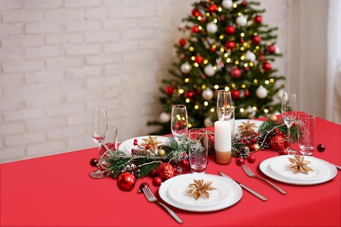 homing Rectangle Vinyl Tablecloth, Waterproof Spillproof Plastic Flannel Backed Table Cloth, Wipe Clean Table Cover for Dining, Buffet Parties and Camping (Red, 60" x 84")