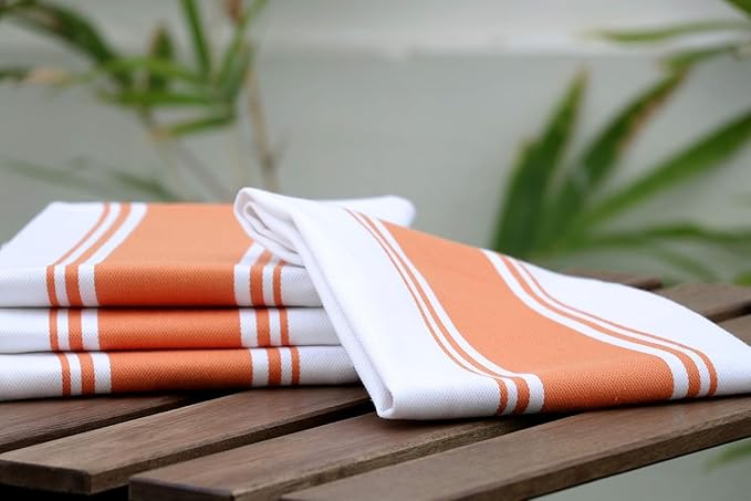 AMOUR INFINI Kitchen Towels Set - Highly Absorbent Super Soft Cotton Dish Towel for Drying Dishes Quick Drying Tea Towels with Hanging Loop - 20x28 Inch (Orange), 100% Cotton Pack of 6