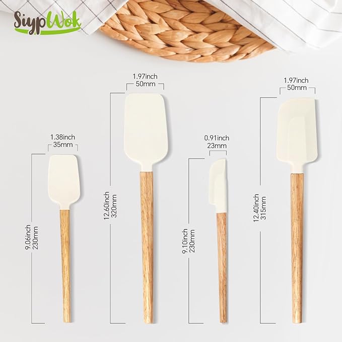 Silicone Spatula Set, Food Grade Rubber Spatula-4 Piece Nonstick Rubber Spatulas, Spoonula, Jar Scraper for Cooking, Baking, Mixing, Frosting - Heat Resistant Up to 600°F (Spatulas-Off White)