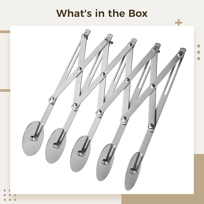 Professional 5-Wheel Pizza Cutter Roller, 9.6 Inches Expandable Stainless Steel Pastry Divider with Handle, Multi-Purpose Dough Slicer for Pizza, Pasta, Pie Crust, Cookie, and Professional Baking