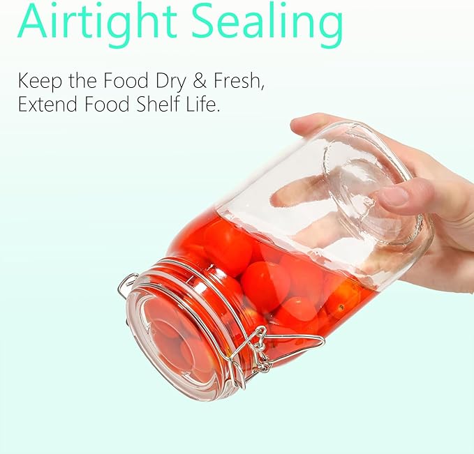 Clear Food Storage Jars 50oz Square, Airtight Glass Canister with Lids Set of 3, Kitchen & Pantry Organization Food Storage Container for Canning, Sugar, Flour, Candy, Cereal, Coffee