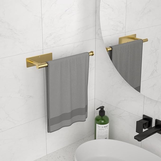 Paper Towel Holder Under Cabinet, Self-Adhesive,No Drilling, Stainless Steel, Wall-Mounted for Kitchen and Bathroom, Easy Install, Durable, Space-Saving, Ideal for Home, RV (Gold, 2 Pack)