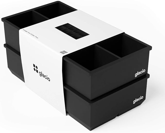 glacio Ice Cube Molds โ 2-Pack Silicone Trays for 8 Large Square Cubes โ Slow-Melt Ice for Whiskey, Cocktails, Coffee & More