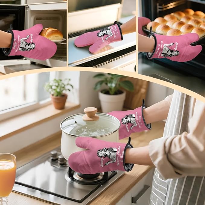 Baking Because Murder is Wrong Funny Oven Mitts and Pot Holders Sets, Funny Retro Kitchen Decor Oven Mitts for Women, Housewives Gifts Hostess Gifts for Her, Housewarming Present for Bakers