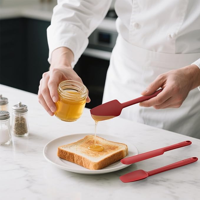 Coukre Silicone Spatula Set of 5,High Heat Resistant, Food Grade Silicone, Upgraded Extended Reinforced Handle,Dishwasher Safe, for Baking, Cooking (Pure Red, Solid color)