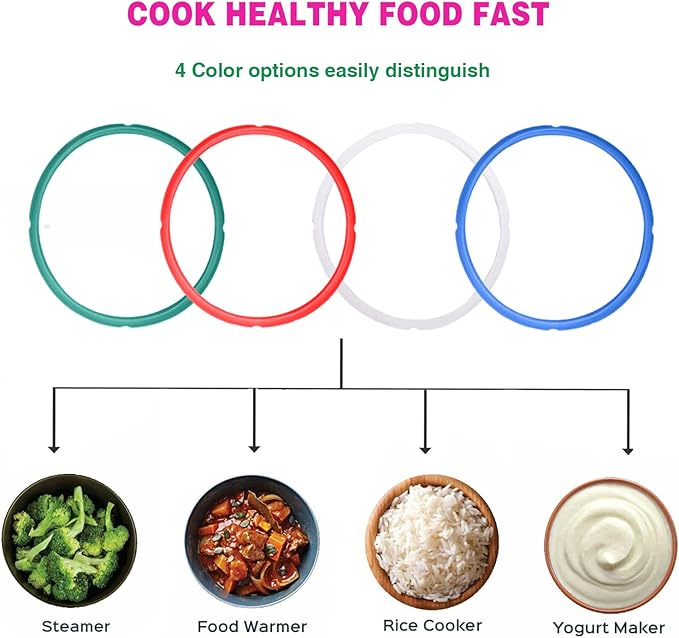 4 Pack Silicone Sealing Ring for InstaPot - Gasket Accessories for 8 Qt InstaPot - Replacement Silicone Gasket Seal Rings with 4 Colors(Red, Clear Green Blue) (8QT)