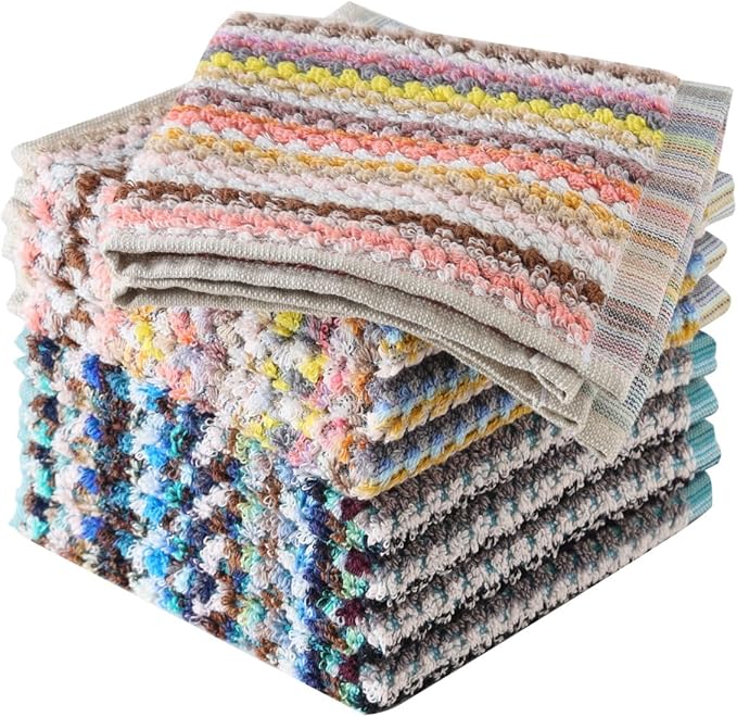 Oeleky Kitchen Dishcloths for Washing Dishes, Ultra Absorbent Dish Rags, Cotton Cleaning Cloths Pack of 8, 12x12 Inches