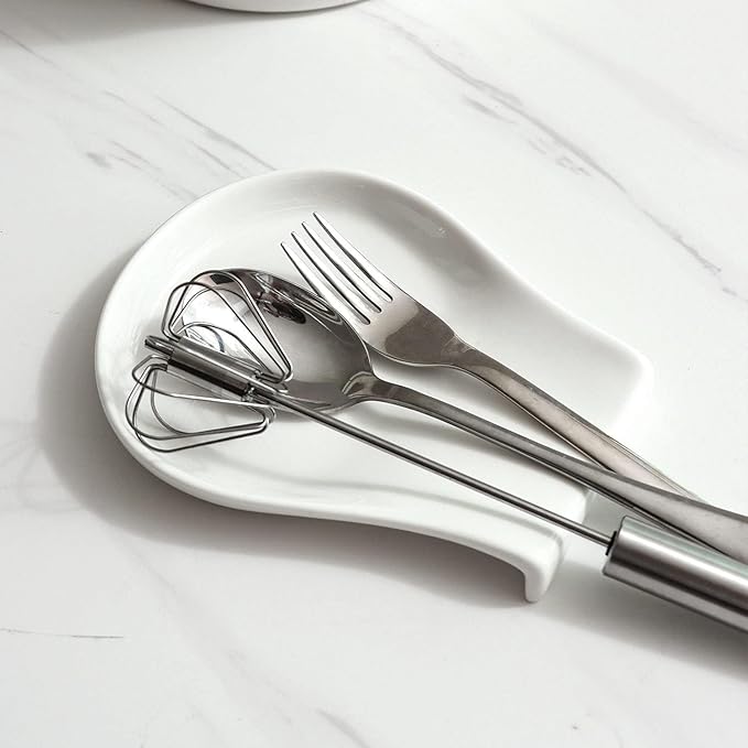 Spoon Rest Set of 1, 5.5 Inches, White Spoon Rest for Stove Top, Spoon Holder for Kitchen Counter Porcelain, Kitchen Utensils Accessories, White