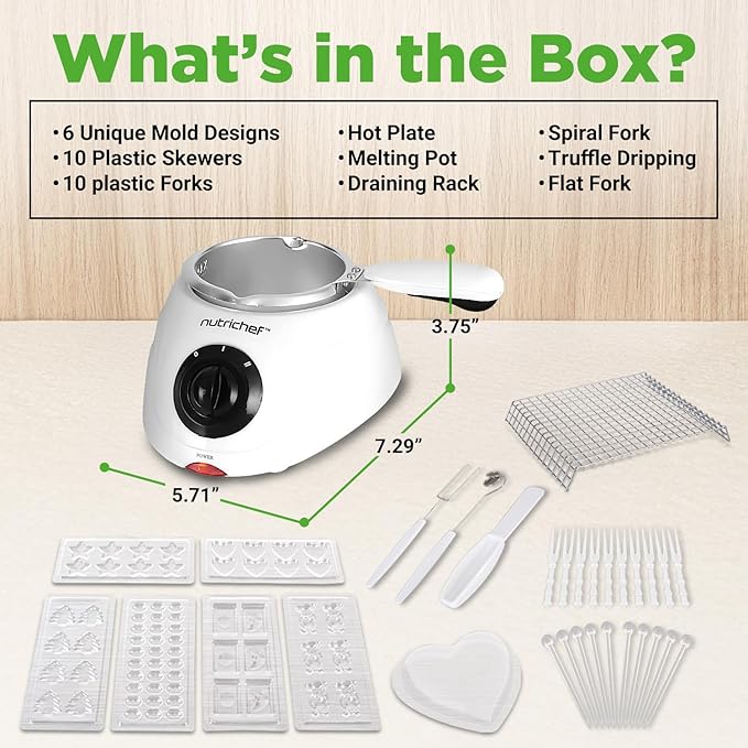 NutriChef Electric Fondue Pot | 25W Chocolate Melting Warmer | 8.8 Oz Capacity | Keep Warm Dipping Function & Removable Pot | Perfect for Melting Chocolate, Butter & Cheese | White