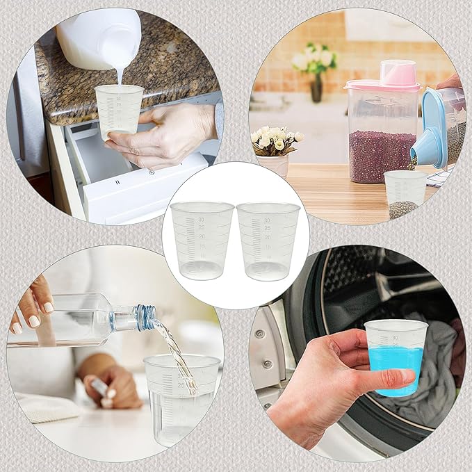 200 Pack 1oz/30ml Plastic Graduated Cups Transparent Scale Cups with 200 Pack Wooden Stirring Sticks for Mixing Paint, Stain, Epoxy, Resin